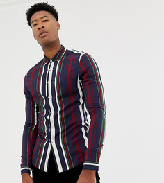 Сине-бордовая приталенная рубашка в полоску ASOS DESIGN Tall-Темно-синий