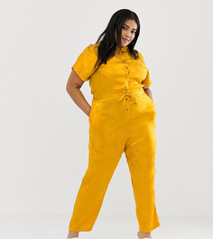 Жаккардовый комбинезон с завязкой на пояске и эффектом змеиной кожи ASOS DESIGN Curve-Желтый