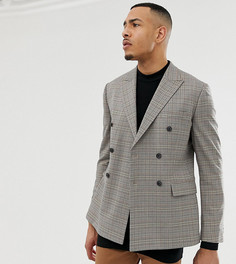 Серый двубортный приталенный блейзер в клетку ASOS DESIGN Tall