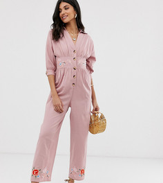 Льняной комбинезон с вышивкой ASOS DESIGN Tall-Мульти