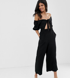 Комбинезон с пышными рукавами и завязкой ASOS DESIGN Tall-Черный