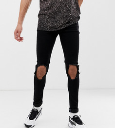 Черные эластичные джинсы с напылением и рваной отделкой ASOS DESIGN Tall-Черный