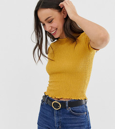 Приталенная футболка с короткими рукавами и сборками ASOS DESIGN Tall-Желтый