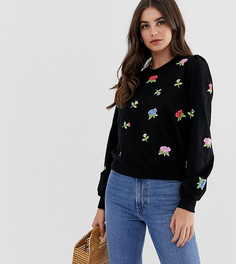 Свитшот с цветочной вышивкой ASOS DESIGN Tall-Черный