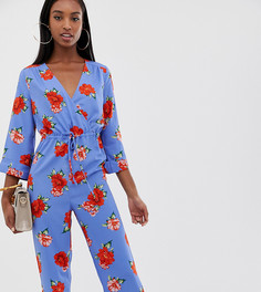 Комбинезон с цветочным принтом и широкими штанинами Fashion Union Tall-Синий