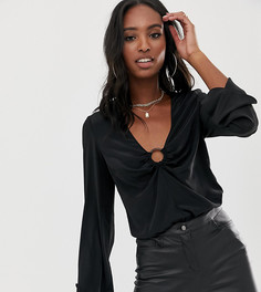 Боди с длинными рукавами и глубоким вырезом ASOS DESIGN Tall-Черный