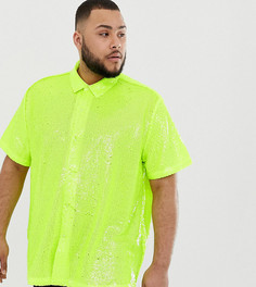 Неоново-желтая oversize-рубашка с отложным воротником и пайетками ASOS DESIGN Plus-Желтый