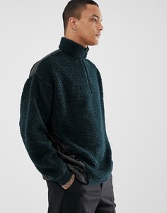 Зеленый плюшевый oversized-свитшот с контрастной вставкой на спине ASOS DESIGN