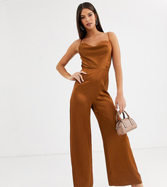 Атласный комбинезон ASOS DESIGN Tall-Коричневый