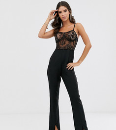 Черный кружевной комбинезон с разрезами на штанинах Missguided Tall