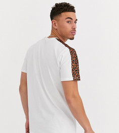 Белая футболка с леопардовыми полосками на рукавах Only & Sons-Белый
