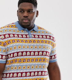 Трикотажное поло с цветочным принтом ASOS DESIGN Plus-Синий