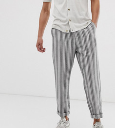 Серые свободные брюки в полоску с добавлением льна ASOS DESIGN Tall-Серый