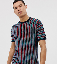 Темно-синяя вязаная футболка в зигзагообразную полоску ASOS DESIGN Tall-Темно-синий