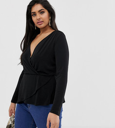 Креповый топ с запахом и асимметричным краем ASOS DESIGN Curve-Черный