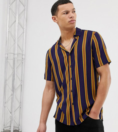 Синяя/коричневая рубашка классического кроя в полоску ASOS DESIGN Tall-Коричневый