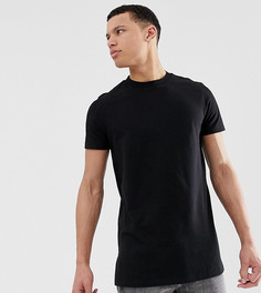 Черная удлиненная футболка с круглым вырезом и разрезами по бокам ASOS DESIGN Tall-Черный