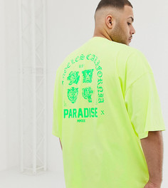 Яркая oversize-футболка с зеленым принтом на спине ASOS DESIGN Plus-Желтый