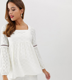 Свободный топ для беременных с квадратным вырезом и вышивкой ришелье Mamalicious-Белый Mama.Licious