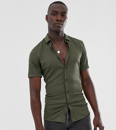 Обтягивающая рубашка цвета хаки из вискозы ASOS DESIGN Tall-Зеленый