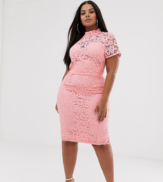 Розовое кружевное платье миди Missguided Plus-Розовый
