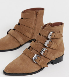 Кожаные ботинки для широкой стопы с пряжками ASOS DESIGN Alissa-Светло-коричневый
