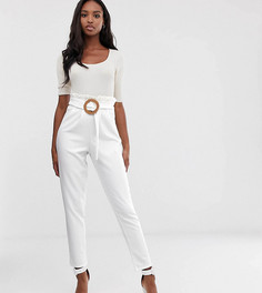 Брюки с присборенной талией и поясом из ротанга ASOS DESIGN Tall-Белый