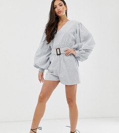 Комбинезон в полоску, с поясом и пышными рукавами ASOS DESIGN Tall-Мульти