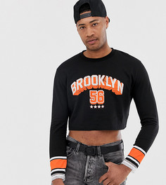 Свободный укороченный лонгслив с принтом и сетчатыми вставками ASOS DESIGN Tall-Черный