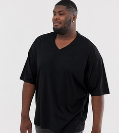 Черная oversize-футболка с V-образным вырезом и швами ASOS DESIGN Plus-Черный