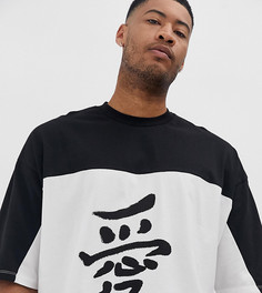 Oversize-футболка из плотной трикотажной ткани с контрастной вставкой и принтом на груди ASOS DESIGN-Черный