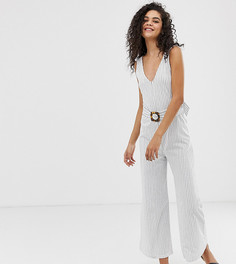 Комбинезон в полоску, с V-образным вырезом и поясом ASOS DESIGN Tall-Мульти