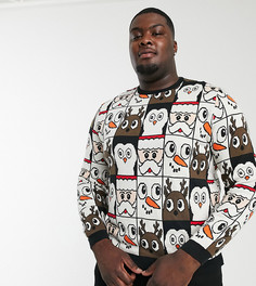 Новогодний джемпер со сплошным рисунком ASOS DESIGN Plus-Черный