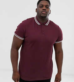 Бордовая футболка-поло из пике с окантовкой ASOS DESIGN Plus-Красный