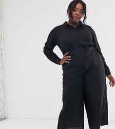 Комбинезон-кюлоты в стиле рубашки с поясом ASOS DESIGN Curve-Черный
