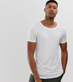 Длинная льняная футболка с глубоким вырезом и закругленным краем ASOS DESIGN Tall-Белый