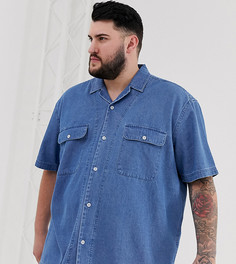 Джинсовая выбеленная oversize-рубашка с двумя карманами и отложным воротником ASOS DESIGN Plus-Синий