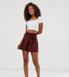 Шорты с высокой присборенной талией и поясом ASOS DESIGN Tall-Коричневый