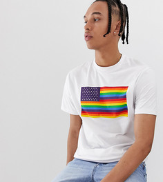Свободная футболка с разноцветным звездно-полосатым флагом ASOS DESIGN Tall-Белый