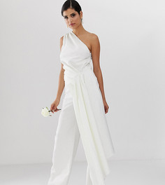 Комбинезон на одно плечо с драпировкой сбоку ASOS EDITION Tall Wedding-Белый
