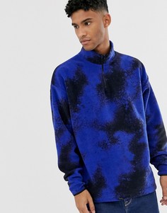 Флисовый oversized-свитшот с короткой молнией и принтом ASOS DESIGN-Синий