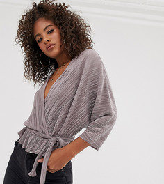 Плиссированный топ с запахом и завязкой сбоку ASOS DESIGN Tall-Фиолетовый