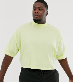 Светло-желтая укороченная oversize-футболка с рукавами до локтя и высоким воротником ASOS DESIGN Plus-Зеленый