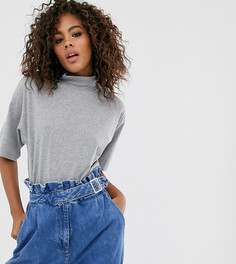 Серая меланжевая футболка с короткими рукавами и высоким воротом ASOS DESIGN Tall-Серый