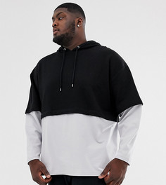 Черный oversize-худи с двухслойными рукавами и низом ASOS DESIGN Plus