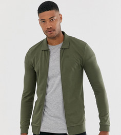 Обтягивающая трикотажная куртка Харрингтон цвета хаки ASOS DESIGN Tall-Зеленый