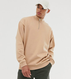 Бежевый oversize-свитшот с короткой молнией ASOS DESIGN Tall