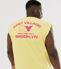Oversize-футболка без рукавов и с принтом в виде названия города на спине ASOS DESIGN Plus-Желтый