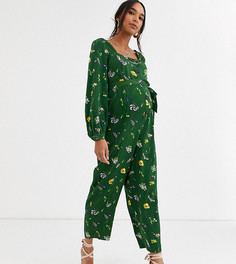 Зеленый комбинезон на пуговицах с цветочным принтом ASOS DESIGN Maternity-Мульти
