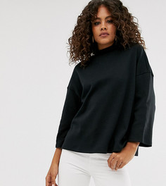 Черный свободный топ с воротом-трубой и рукавами длиной 3/4 ASOS DESIGN Tall